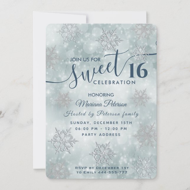 Invitación Winter wonderland polvoriento bokeh dulce 16 invit (Anverso)