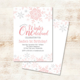 Invitación Winter Wonderland Primer cumpleaños Chica Plata ro