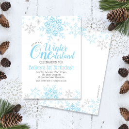 Invitación Winter Wonderland primer cumpleaños niño azul