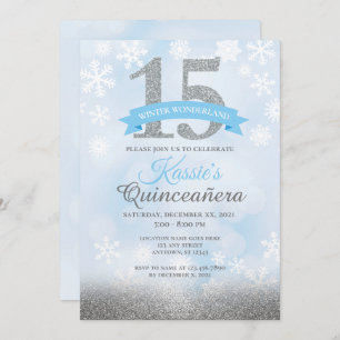 Invitación Winter Wonderland Quinceañera Silver Blue Birday