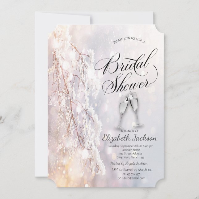Invitación Winter Wonderland Rama Ducha Bridal de Vidrio (Anverso)