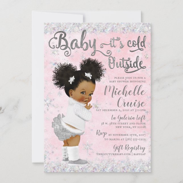 Invitación Winter Wonderland Rubor Pink & Silver (Anverso)