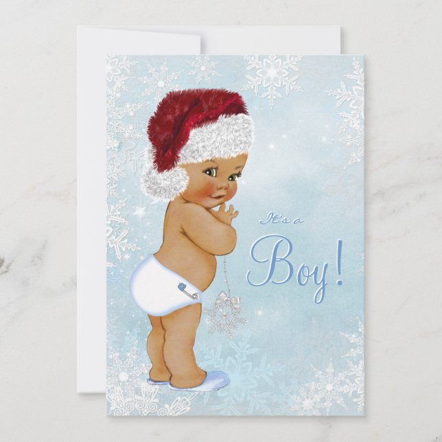 Invitación Winter Wonderland Santa Hat Ethnic Boy Baby Shower (Anverso)