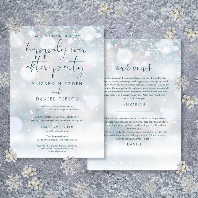 Invitación Winter Wonderland siempre después de los votos de  (Winter Wonderland Ever After Party Wedding Vows Invitation)