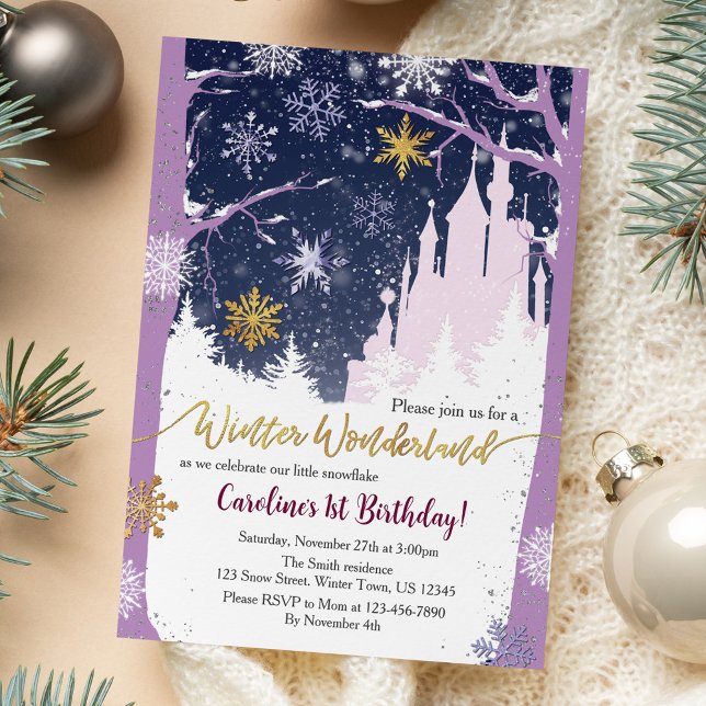 Invitación Winter Wonderland Snow Princess Castle Blue Purple (Subido por el creador)
