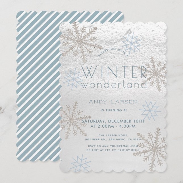 Invitación Winter Wonderland Snowflake Blue Birthday (Anverso / Reverso)