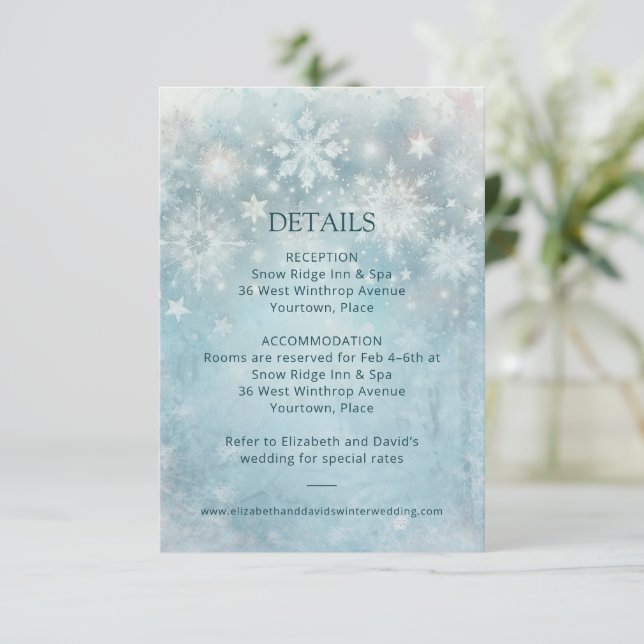 Invitación Winter Wonderland Snowflake Boda Detalles Insertar (Anverso de pie)