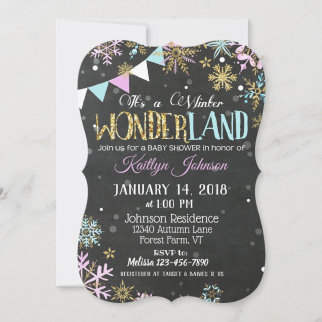 Invitación Winter Wonderland Snowflake Chalkboard Baby Shower (Anverso)