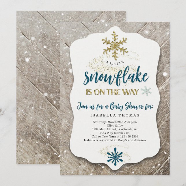 Invitación Winter Wonderland Snowflake Chico Baby Shower (Anverso / Reverso)