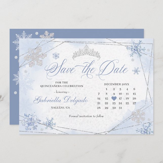 Invitación Winter Wonderland Snowflake Salva La Fecha (Anverso / Reverso)