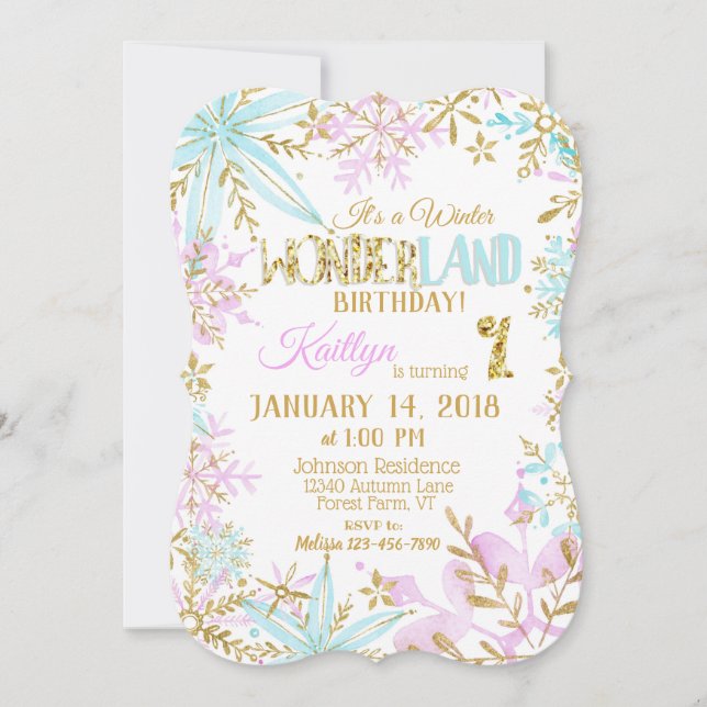 Invitación Winter Wonderland Snowflake Sparkle Cumpleaños (Anverso)