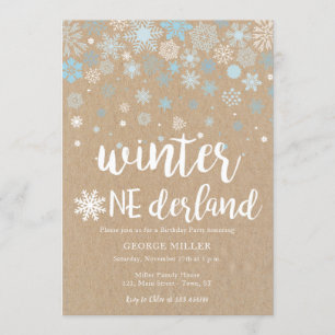 Invitación Winter wonderland snowflakes 1º cumpleaños