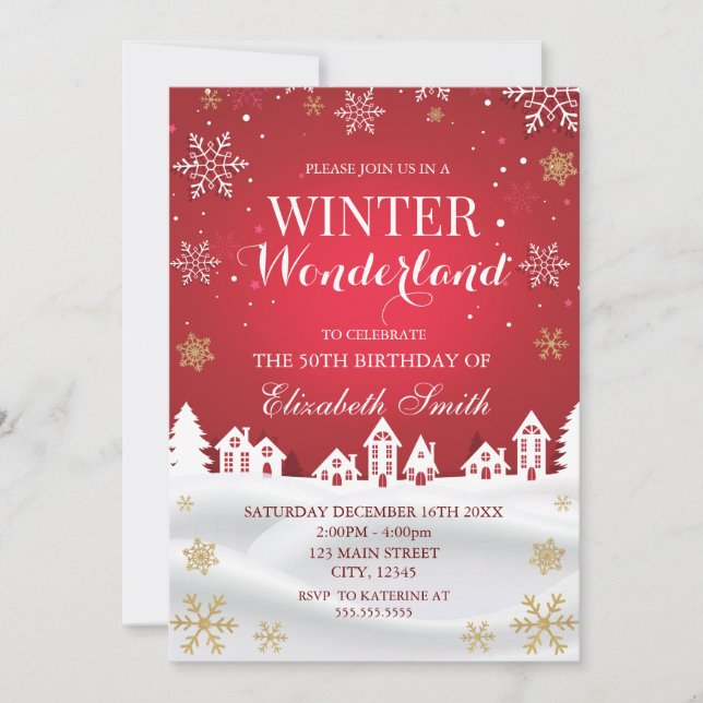 Invitación Winter Wonderland snowflakes birthday (Anverso)