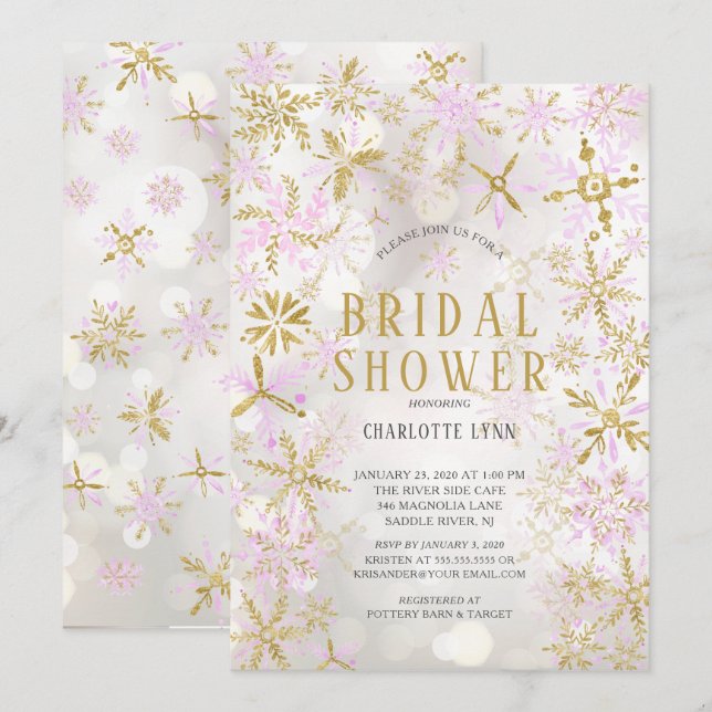 Invitación Winter Wonderland Snowflakes Bridal Shower (Anverso / Reverso)