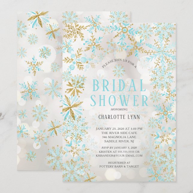 Invitación Winter Wonderland Snowflakes Bridal Shower (Anverso / Reverso)