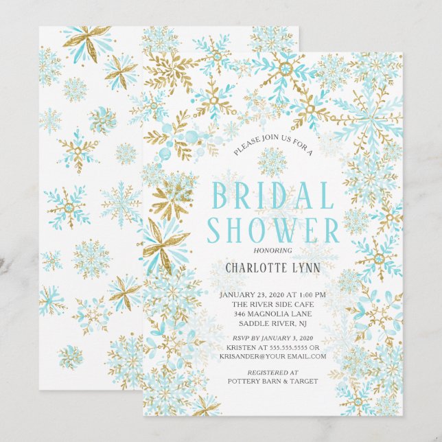 Invitación Winter Wonderland Snowflakes Bridal Shower (Anverso / Reverso)