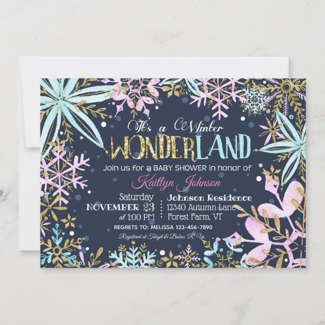 Invitación Winter Wonderland Snowflakes Sparkle Baby Shower (Anverso)