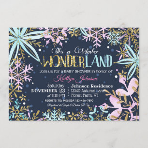 Invitación Winter Wonderland Snowflakes Sparkle Baby Shower