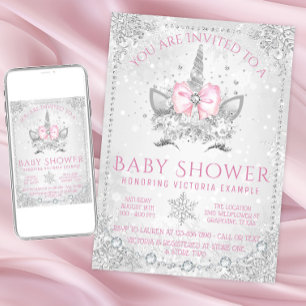 Invitación Winter Wonderland Snowflakes Unicorn Baby Shower
