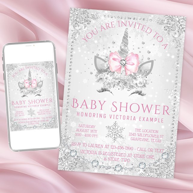 Invitación Winter Wonderland Snowflakes Unicorn Baby Shower (Subido por el creador)