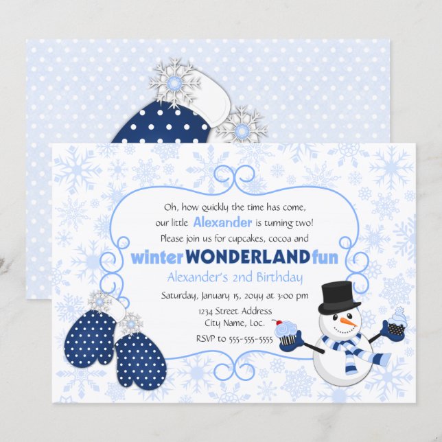 Invitación Winter Wonderland Snowman Birthday (Anverso / Reverso)