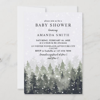 Invitación Winter Wonderland Snowy Forest Baby Shower