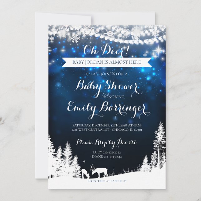 Invitación Winter Wonderland Starry Night Deer Baby Shower (Anverso)