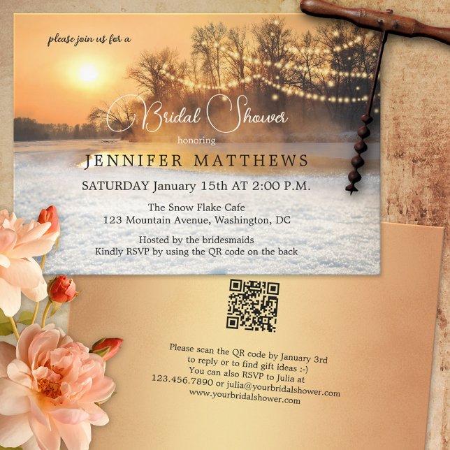 Invitación Winter Wonderland String ilumina QR Bridal Shower (Subido por el creador)