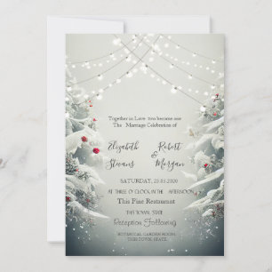 Invitación Winter Wonderland, String Lights Snow Boda
