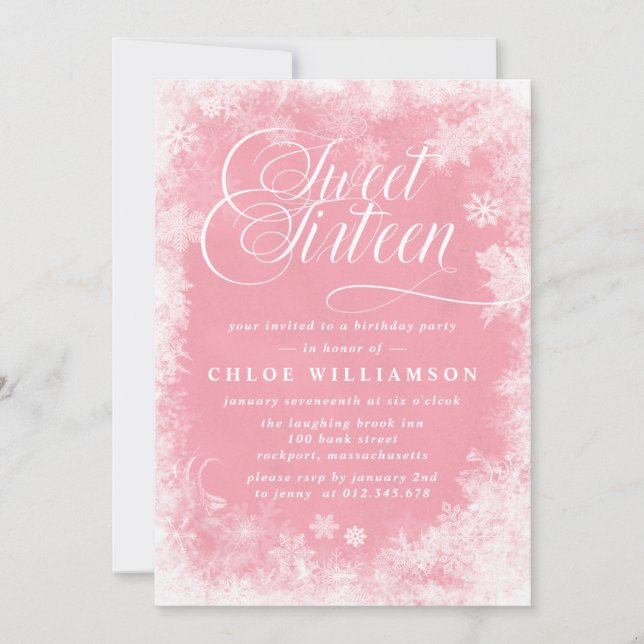 Invitación Winter Wonderland Sweet 16 Fiestas (Anverso)