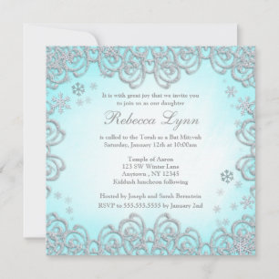 Invitación Winter Wonderland Swirl Snowflakes Bat Mitzvah