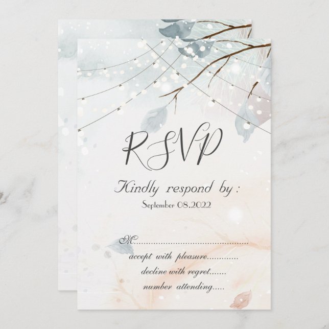 Invitación Winter Wonderland,Tree Branch RSVP (Anverso / Reverso)
