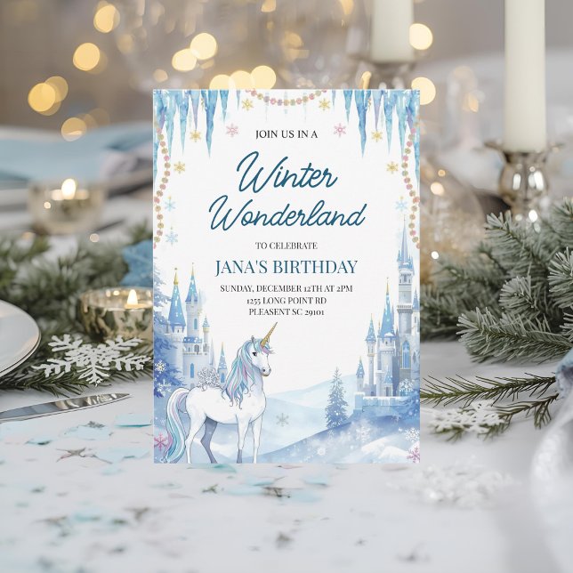 Invitación Winter Wonderland Unicorn Birthday (Subido por el creador)