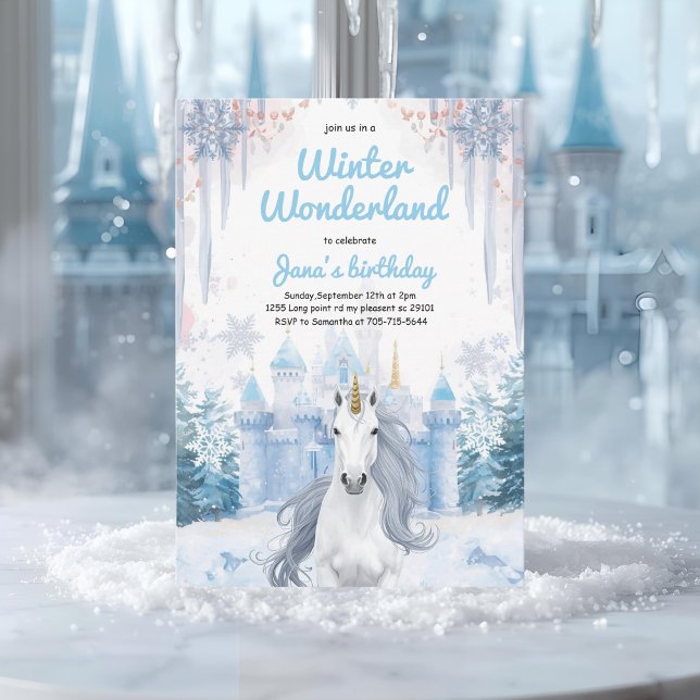 Invitación Winter Wonderland Unicorn Birthday  (Subido por el creador)