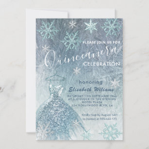 Invitación Winter wonderland vestido azul purpurinoso Quincea