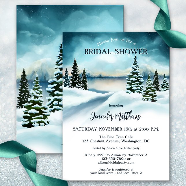 Invitación Winter Wonderland Watercolor Bridal Shower (Watercolor winter wonderland bridal shower invitation in pretty teal turquoise colors.)