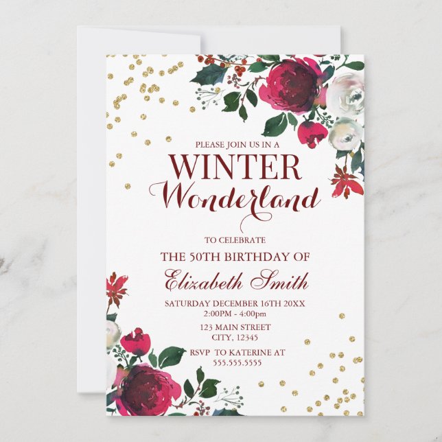 Invitación Winter Wonderland White Flowers invitation (Anverso)