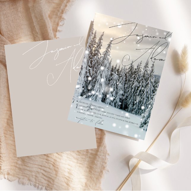 Invitación Winter Wonderland Woodland Boda del guión de la ni (Winter Wonderland Woodland Snow Script Wedding Invitation)