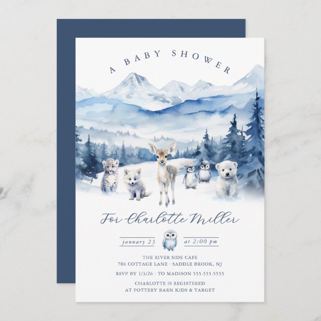 Invitación Winter Woodland Animal Baby Shower Invite (Anverso / Reverso)