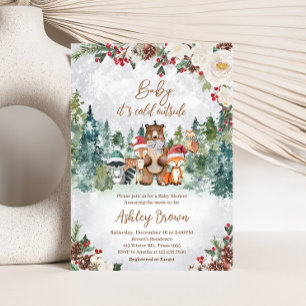 Invitación Winter Woodland Animals Baby Shower