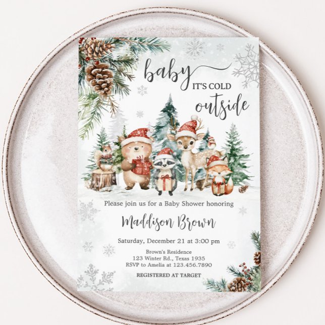 Invitación Winter Woodland Animals Baby Shower (Winter Woodland Forest Animals Baby Shower Invitation
)