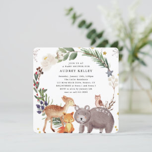 Invitación Winter Woodland Animals Baby Shower Square