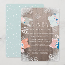 Invitación Winter Woodland Animals Blue Drive-by Baby Shower