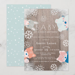 Invitación Winter Woodland Animals Blue Virtual Baby Shower