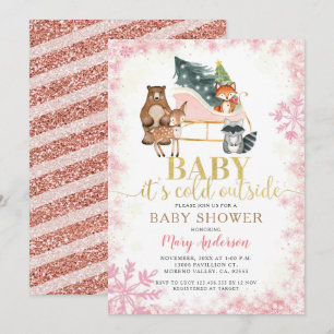 Invitación Winter Woodland Animals Pine Trees Baby Shower