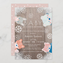 Winter Woodland Animals Pink Virtual Baby Shower