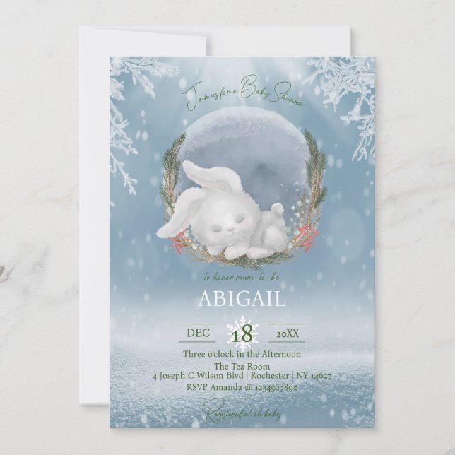 Invitación Winter Woodland Animals Rabbit Baby Shower (Anverso)
