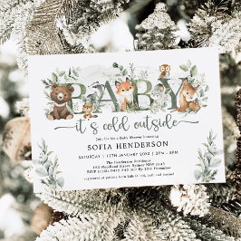 Invitación Winter Woodland Animals Sage Greenery Baby Shower