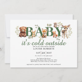 Invitación Winter Woodland Animals Sage Greenery Baby Shower