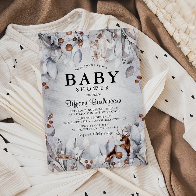 Invitación Winter Woodland Animals Watercolor Baby Shower (Subido por el creador)